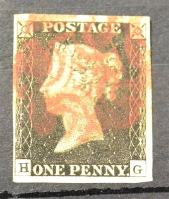 Lot 774A - Great Britain. 1840 1d Black H-G, Plate 2. Four margins, used with a red Maltese cross