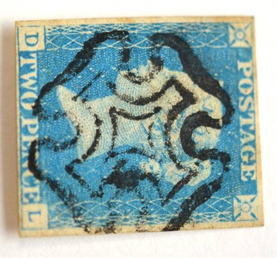 Lot 818A - Great Britain. 1840 2d Blue D-L. Four margins, used with a black Maltese cross