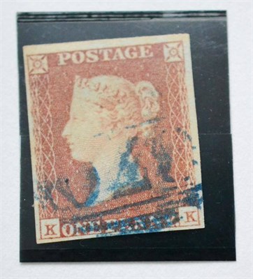 Lot 874A - Great Britain. 1841 1d Red-brown K-K. Four good margins, used with the blue town obliterator 870 of