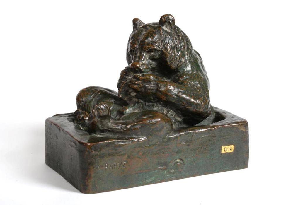 Lot 883 - Antoine-Louis Barye (French, 1796-1875): Ours Dans Son Auge, a bronze figure of a bear in a trough