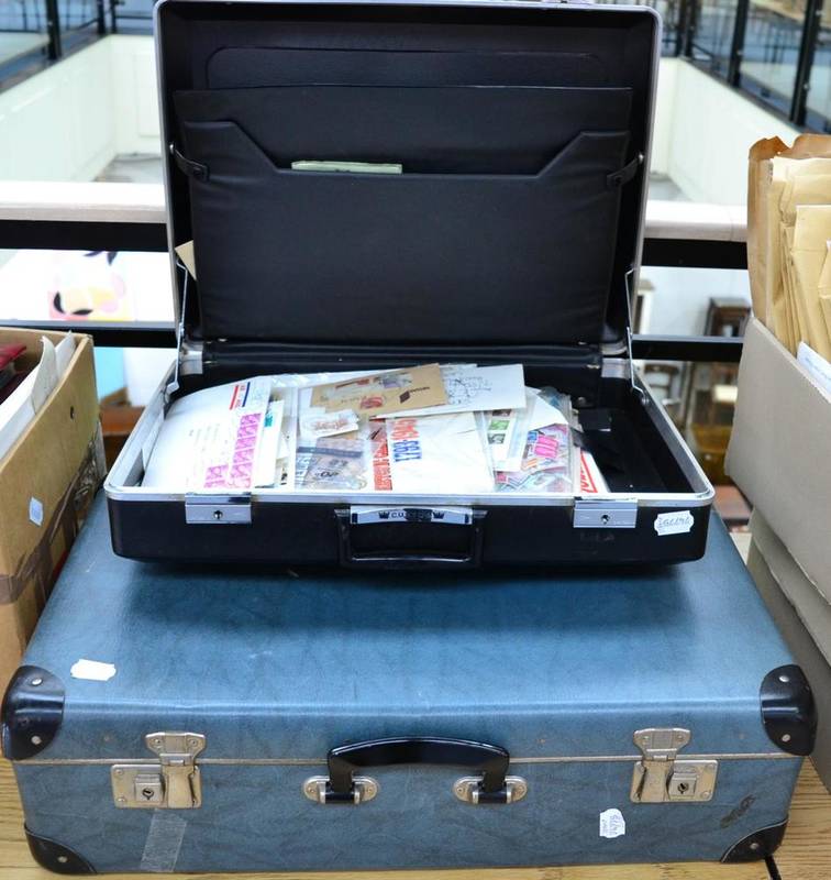 Lot 67 - A Small Suitcase, a Briefcase, a Carton housing worldwide in an album and stockbook; Great...