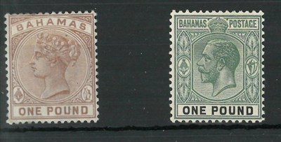 Lot 158 - Bahamas. 1884 to 1890 £1 (faults) and 1912 to 1919 £1 fresh mint