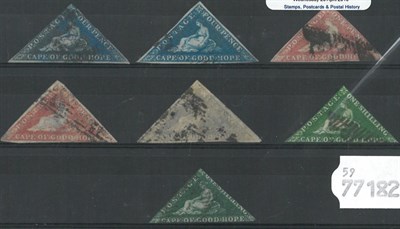 Lot 175 - Cape of Good Hope. A stockcard housing used triangular's 1d (2), 4d (2), 6d (1) and 1s (2). faults