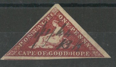 Lot 176 - Cape of Good Hope. 1853 1d . Three margins, fiscally used