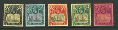 Lot 240 - St. Helena. 1922 to 1937 4d to £1 fresh mint, set of five. Wmk Multiple Crown CA, showing flaw...