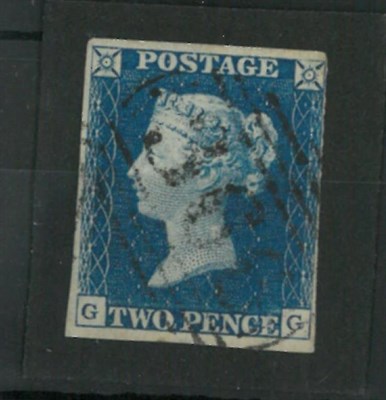 Lot 318 - Great Britain. 1840 2d blue G-G. Three margins, fourth just touched, used with black 1944...