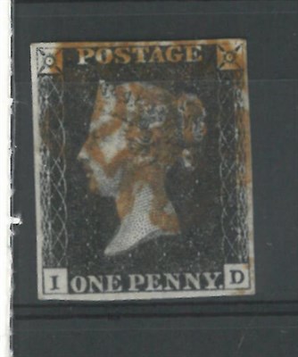 Lot 320 - Great Britain. 1840 1d black I-D. Four margins used with a brown Maltese cross