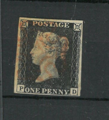 Lot 324 - Great Britain. 1840 1d Black P-D, four margins. Used with red Maltese cross