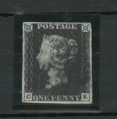 Lot 335 - Great Britain. 1840 1d black C-E, Plate 8, four margins.  Used with black Maltese cross