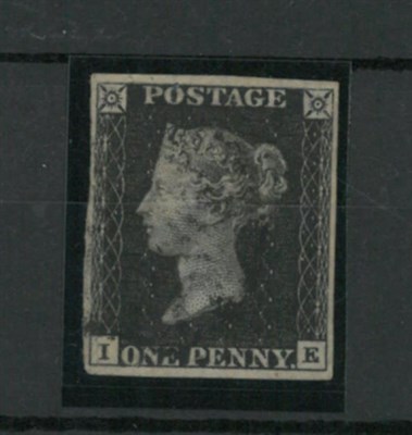 Lot 337 - Great Britain. 1840 1d black I-E, Plate 9, four margins.  Used with black Maltese cross