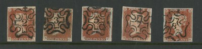 Lot 344 - Great Britain. 1841 1d reds all four margined, used with black numeral Maltese crosses B-J No...