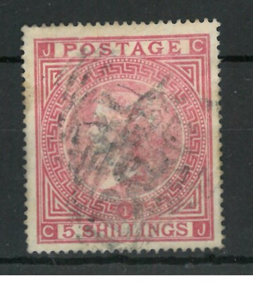 Lot 353 - Great Britain. 1867 5s Rose C-J, Plate I. Watermark Maltese cross. White paper. Good used