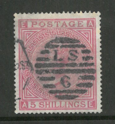 Lot 359 - Great Britain. 1882 5s A-E. Blue paper, well centred. Used