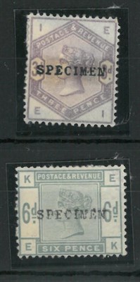 Lot 363 - Great Britain. 1883 to 1884 Lilac's and green 3d and  6d overprinted Specimen