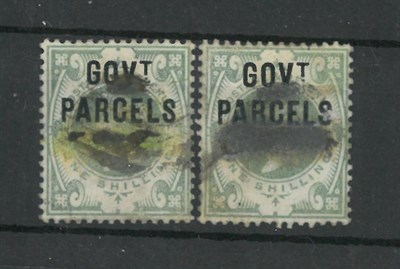 Lot 370 - Great Britain. 1890 1s green, overprinted Govt Parcels with Queen's head obliterated by ink (2)