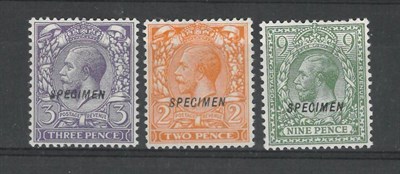 Lot 378 - Great Britain. 1912 to 1924 3d Specimen and 1924 to 1926 2d and 9d overprinted Specimen