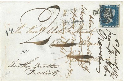 Lot 446 - Great Britain. An 1841 cover addressed to Glasgow, bearing 1840 1d blue N-B. Three good...