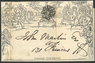 Lot 448 - Great Britain. August 3rd 1841 1d Mulready letter sheet A57, used locally within London. Used...