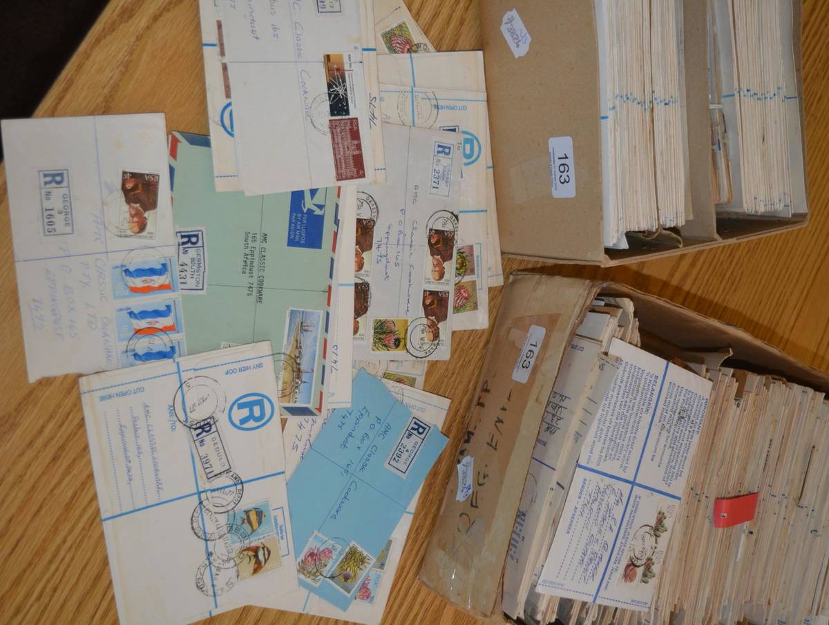 Lot 163 - South Africa registered mail in two boxes. A further box of commercial mail