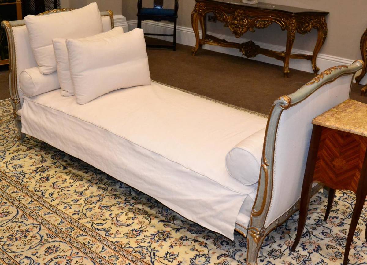 Lot 1031 - A Louis XV Style and Parcel Gilt Painted Lit Bateau, mid 19th century, the moulded acanthus...