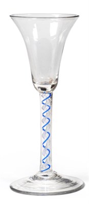 Lot 3 - A Colour Twist Wine Glass, circa 1765, the bell shaped bowl on a blue and air twist stem, 18cm high