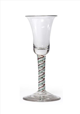 Lot 16 - A Colour Twist Wine Glass, circa 1760, the bell shaped bowl on a green, brown and white twist stem