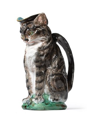 Lot 31 - A Minton Majolica Cat Jug, circa 1875, modelled as a seated cat, naturalistically painted with...