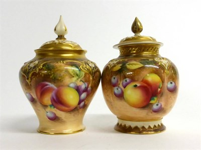 Lot 37 - A Matched Pair of Royal Worcester Porcelain Ovoid Pot Pourri Jars and Covers, 20th century, painted