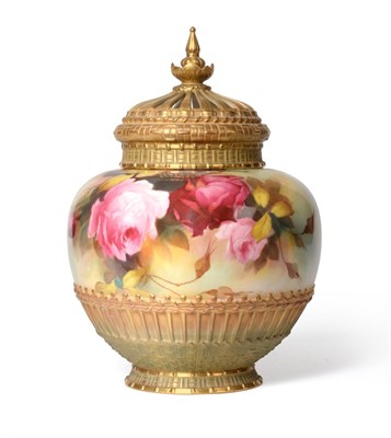 Lot 47 - A Royal Worcester Porcelain Pot Pourri Jar, Cover and Liner, 1912, painted by William Jarman with a