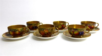 Lot 49 - A Matched Set of Six Royal Worcester Porcelain Teacups and Saucers, 1919 and 1920, painted by...