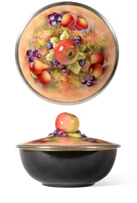 Lot 50 - A Silver Mounted Royal Worcester Porcelain  "Apple of Pomona " Bowl and Cover, 1932, painted by...