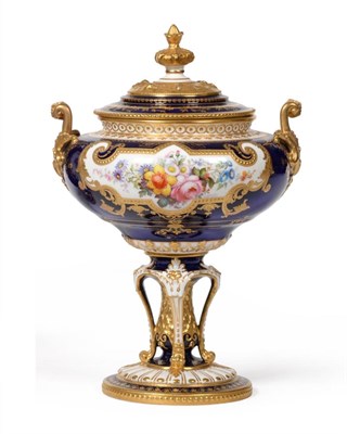 Lot 54 - A Royal Crown Derby Porcelain Twin-Handled Urn and Cover, 1906, painted by Albert Gregory with...