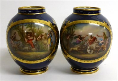 Lot 62 - A Pair of Vienna Porcelain Ovoid Vases, circa 1900, painted with classical figures in landscape...