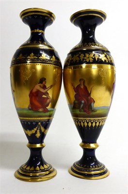 Lot 63 - A Pair of Vienna Style Porcelain Baluster Vases, circa 1900, with trumpet necks, painted with...