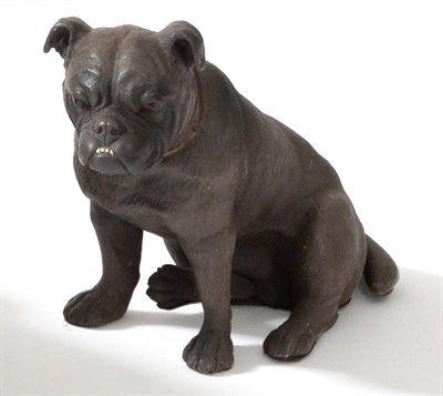 Lot 72 - An Austrian Painted Terracotta Figure of a Bull Dog, circa 1900, sitting, with glass eyes and brown