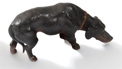 Lot 77 - An Austrian Painted Terracotta Figure of a Dog, circa 1900, standing, its head lowered with...