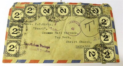 Lot 136 - Barbados. 1958 Airmail cover to Barbados, posted without payment. Twelve 2c black Postage Dues...