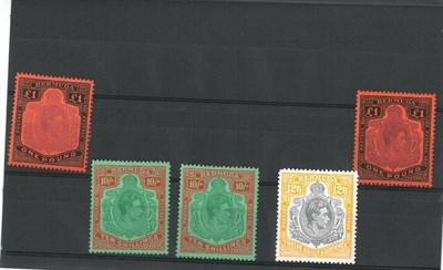 Lot 140 - Bermuda. 1938 to 1953 10s x 2 (differing shades), 12s6d and £1 x 2 (differing shades)....