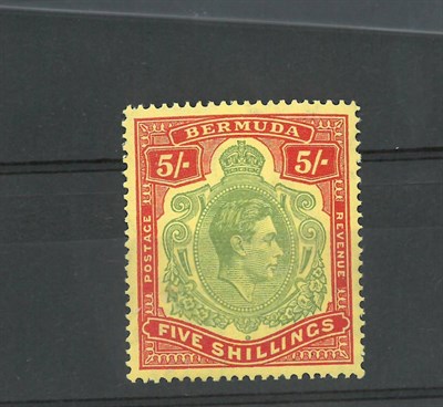 Lot 142 - Bermuda.  1942 5s Bronze green and carmine red on pale yellow. Good mint