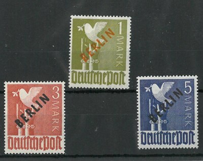 Lot 185 - Germany - Berlin. 1948 3m and 5m Allied Occupation overprints, fine mint. Also 1949 1m overprint in