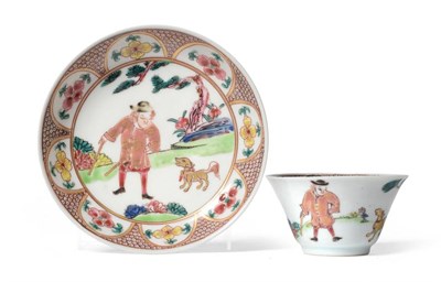 Lot 94 - A Chinese Porcelain European Subject Tea Bowl and Saucer, Yongzheng, painted in famille rose...
