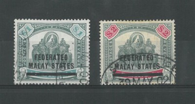 Lot 228 - Malaysia. Federated Malay States. 1900 $1 and $2 with the stamps well centred and fiscally used