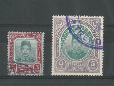 Lot 229 - Malaysian States - Trengganu. 1910 to 1919 $3 and $5 used (fiscally)