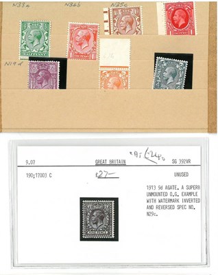 Lot 286 - Great Britain. A small unmounted watermark variety selection of King George V. Comprises 1912...