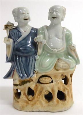 Lot 103 - A Chinese Porcelain Figure Group, 19th century, as two Chinese sages wearing flowing robes...