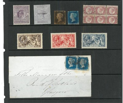 Lot 312 - Great Britain.  Both an 1840 1d black T-C and 2d blue N-I, used; 1870 1/2d Bantam horizontal...