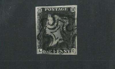 Lot 337 - Great Britain. 1840 1d black L-C. Four margins, used with superb black Maltese cross