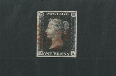 Lot 346 - Great Britain. 1840 1d black D-A, Plate 4. Four margins, used with red Maltese cross