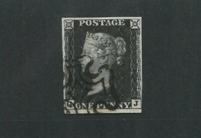 Lot 348 - Great Britain.  1840 1d black Q-J Plate 5.  Four margins (close bottom right). Used with fine black