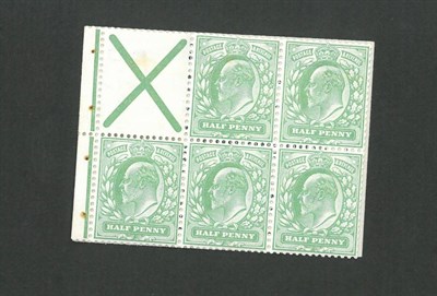 Lot 365 - Great Britain. 1902 1/2d yellowish green unmounted booklet pane of five plus St Andrew's cross....